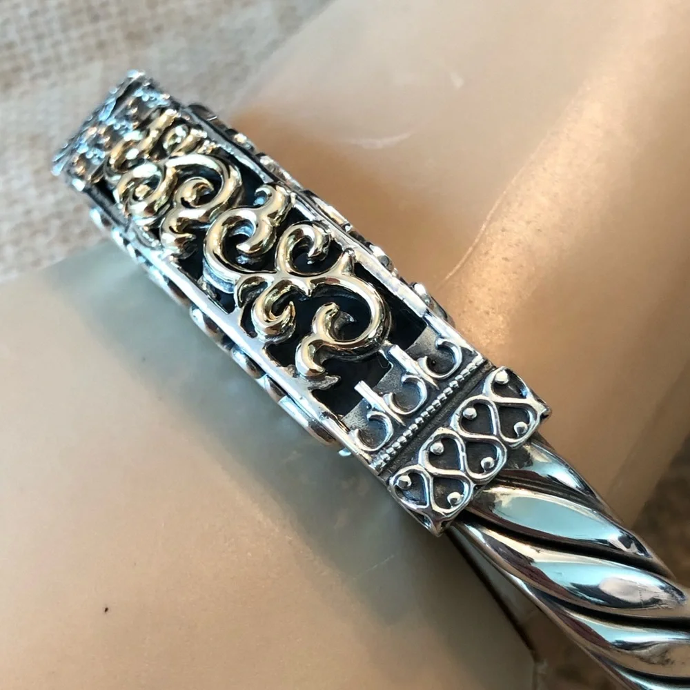 RARE 14k Gold Sterling Silver .925 Filigree Hinge Twisted Cuff Silpada Bracelet - Picture 7 of 8